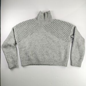 Free People Gray Textured Knit Mock Neck Sweater Cozy Winter Cottage Style (L)